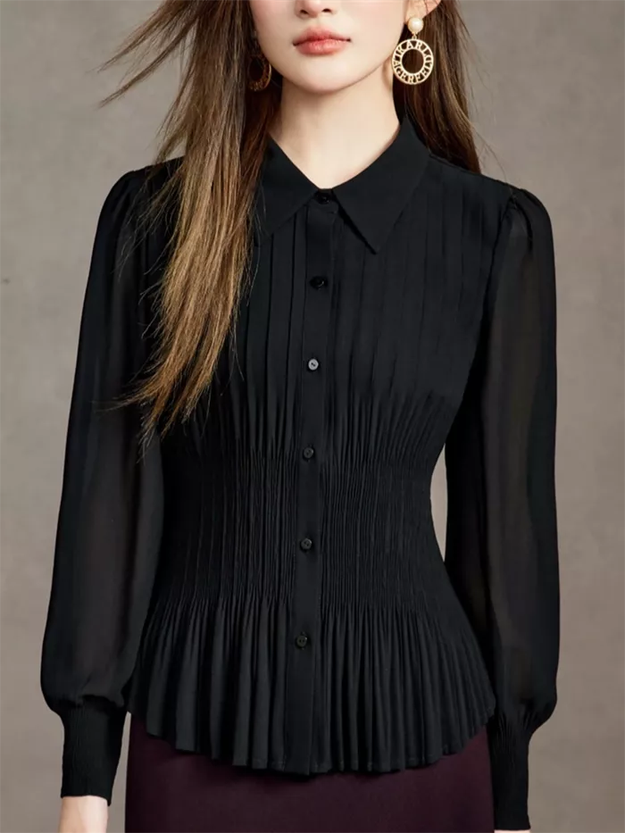 Women's Elegant Rust Orange Pleated Blouse