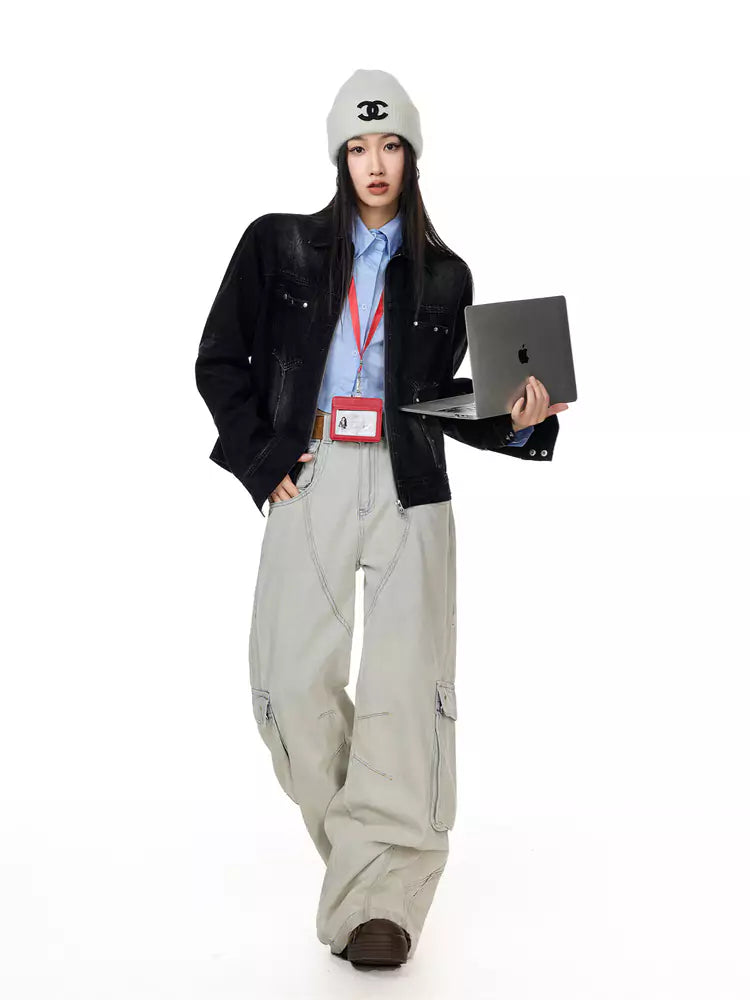 Vintage-Jeansjacke mit Nieten für Damen