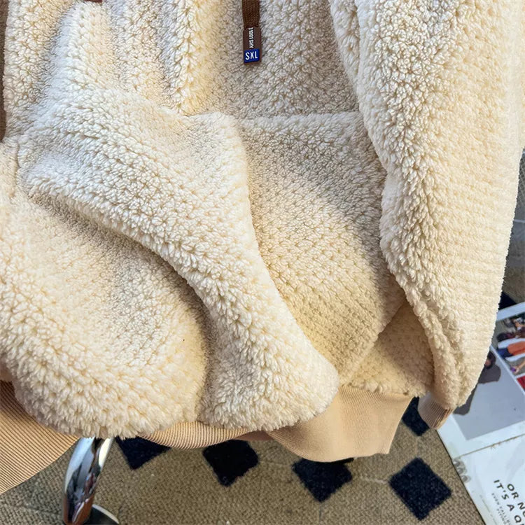 Sudadera con capucha de forro polar de alta gama color café para mujer