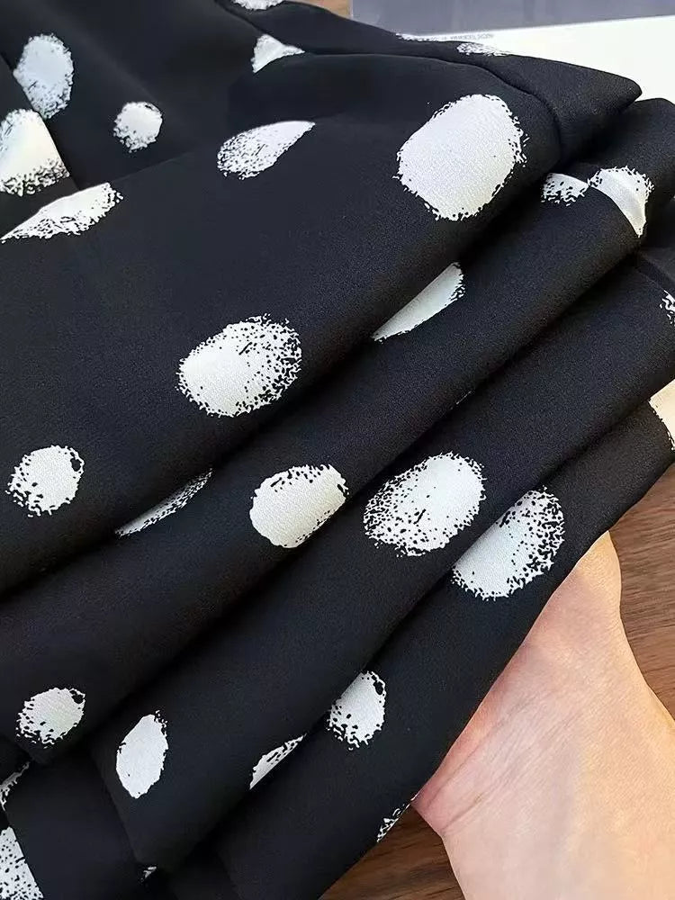 Vintage Chiffonhose mit Polka-Dots und weitem Bein für Damen