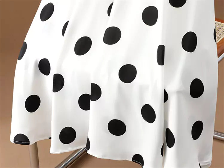 Eleganter, hochtaillierter Chiffon-Midirock mit Polka-Dots für Damen