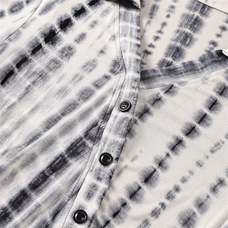 Bedrucktes Damen-Midikleid mit langen Ärmeln und Seitenschlitz