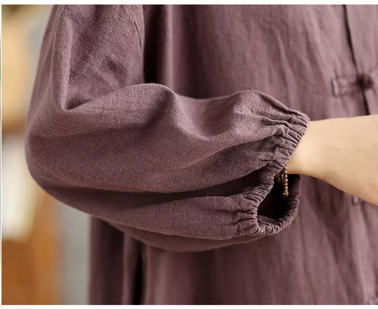 Women's Vintage Cotton Linen Long Coat Chinese Style Frog Button Zen Cardigan Trench Jacket