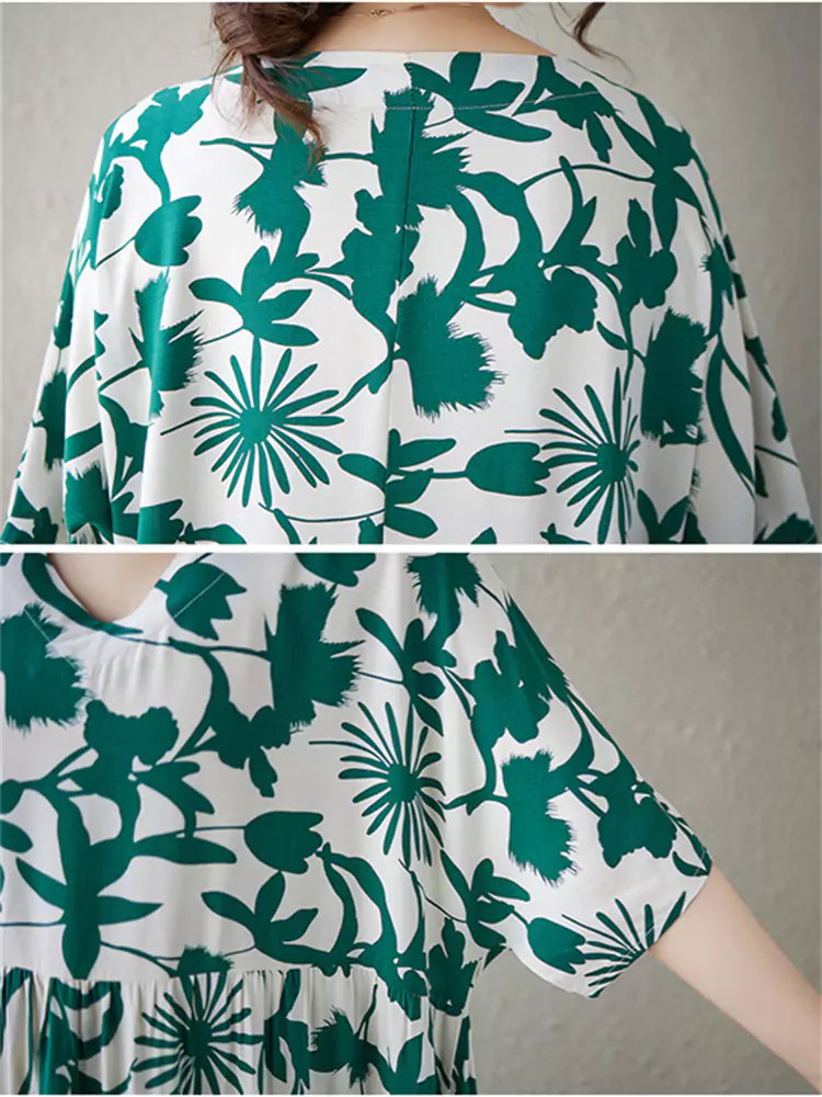 Plus Size Ethno-Kleid mit V-Ausschnitt und Blumenmuster für Damen