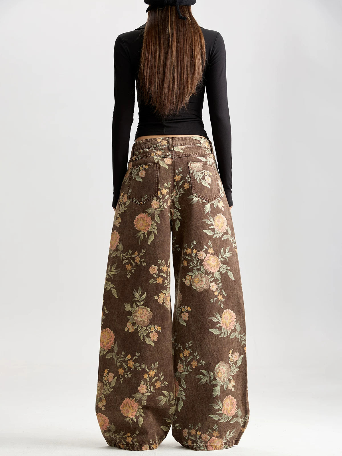 Floral Wide-Leg Jeans with Vintage Wash