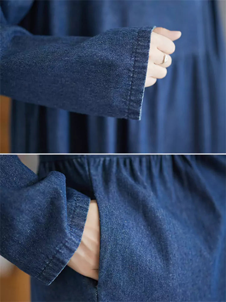 Denim Maxi Dress with Vintage French Style