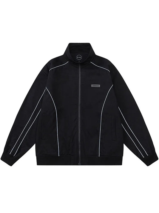 Men's Solid Color Reflective Piping Detail Oversized Jacket