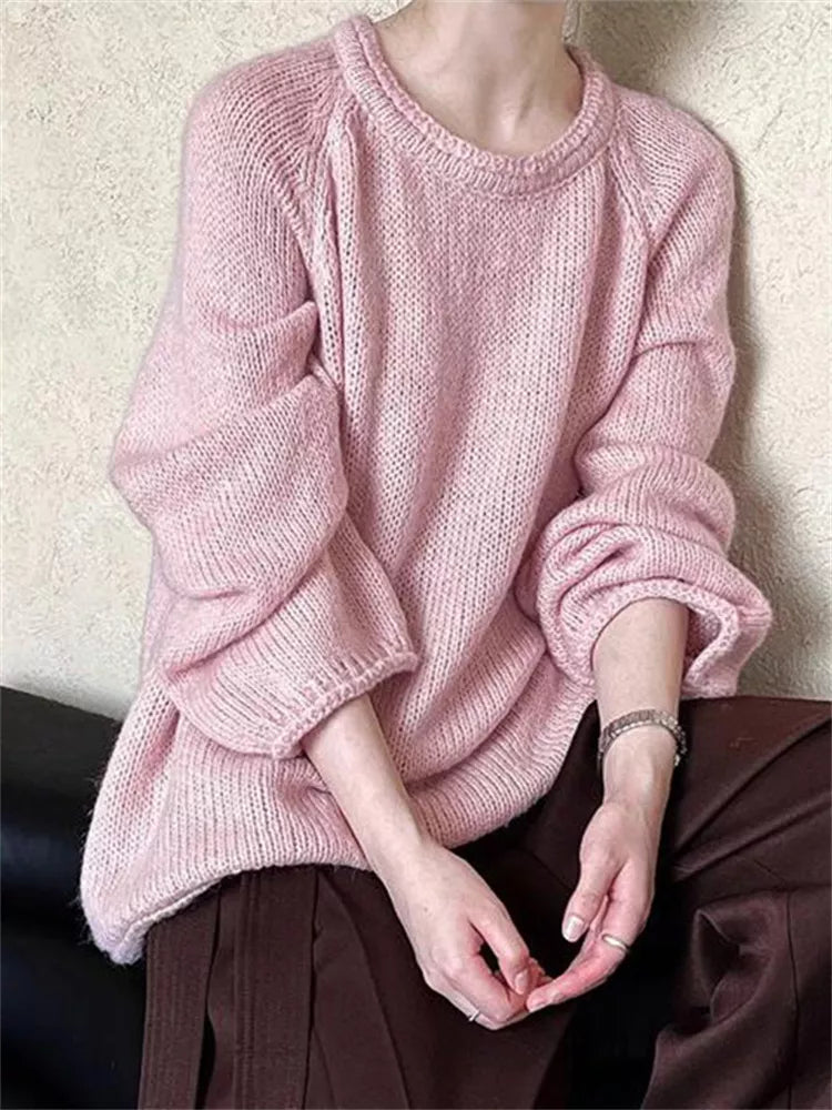 Suéter de punto holgado estilo coreano azul cielo para mujer