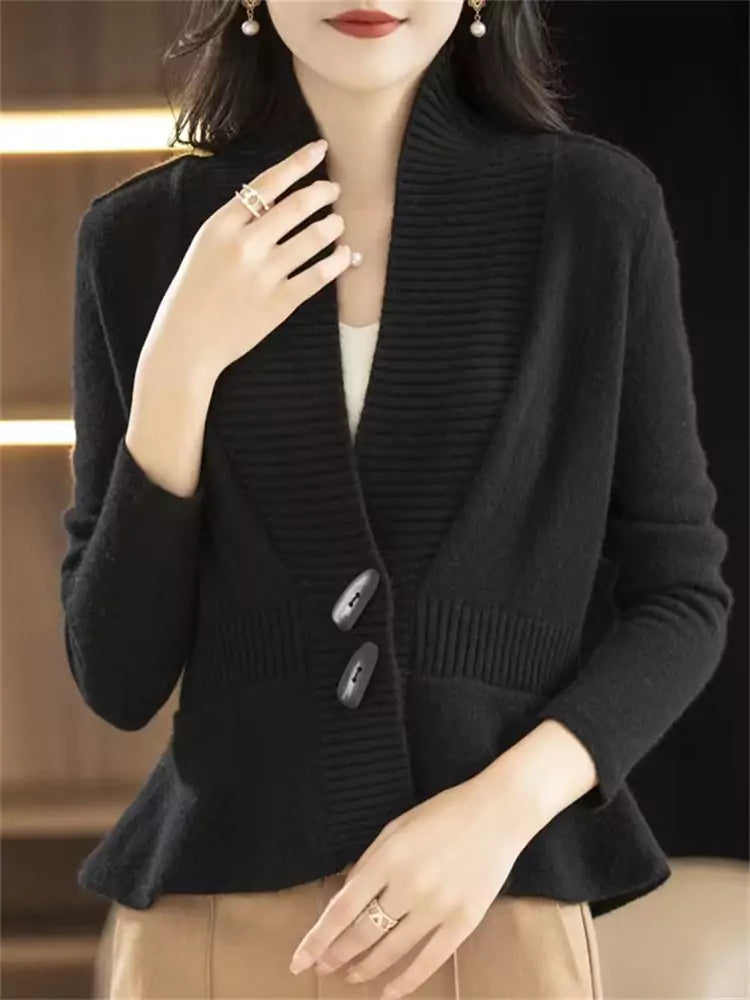 Cárdigan de punto blanco con cuello en V para mujer: elegante chaqueta informal tipo suéter