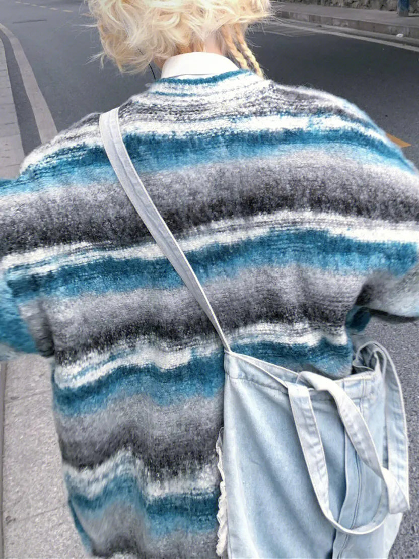 Vintage Gradient Stripe Baggy Button Down Cardigan