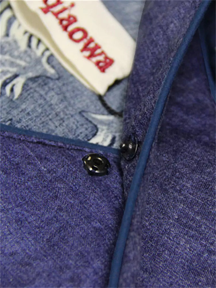 Vintage Irregular V-Neck Mid-Sleeves Printed Loose Shirt Top