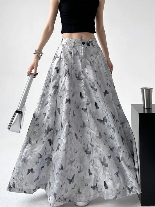 Y2K Butterfly Printed A-line Maxi Skirt