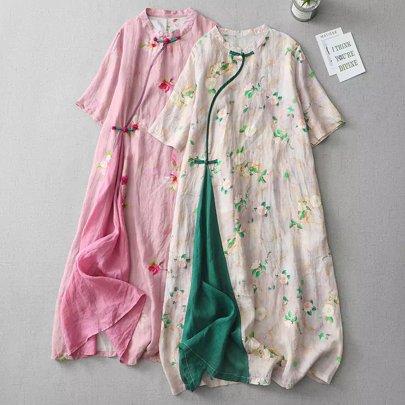 Vintage Floral Qipao Dress – Elegant Modern Chinese Cheongsam for Daily Wear