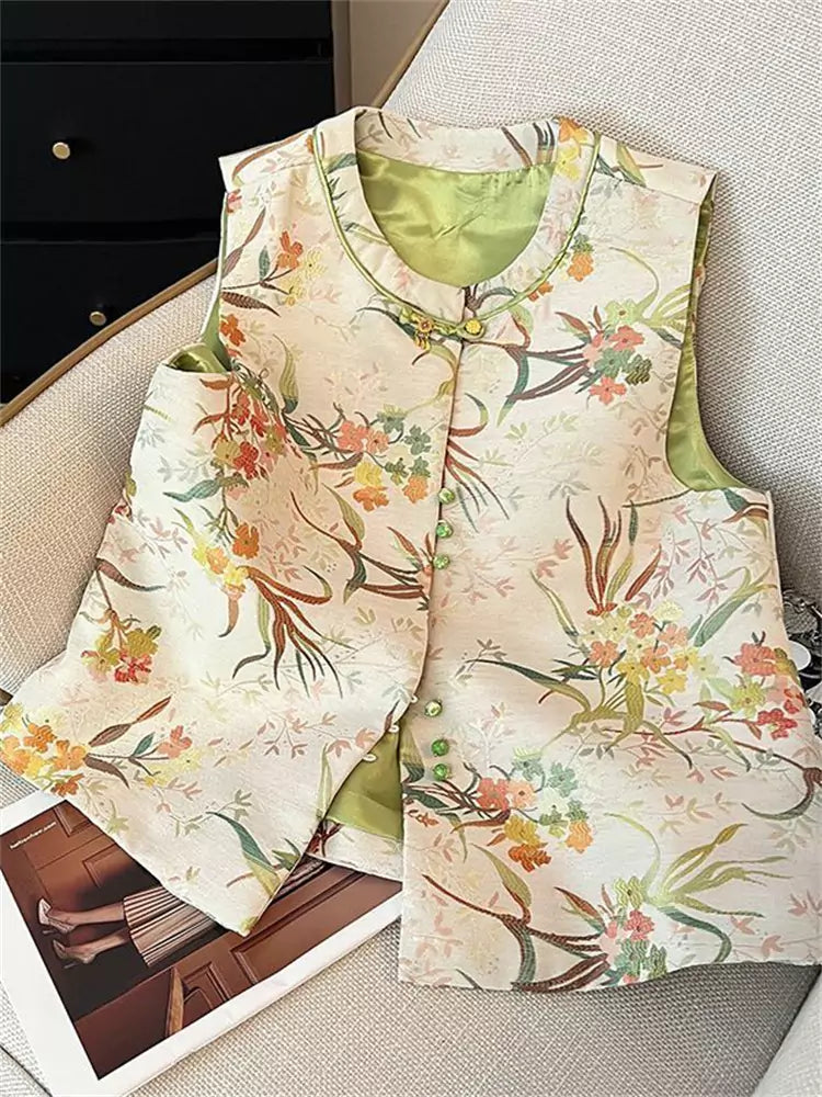 Trendige, floral bestickte Weste für Damen – Elegante neue Frühlingsweste im chinesischen Stil