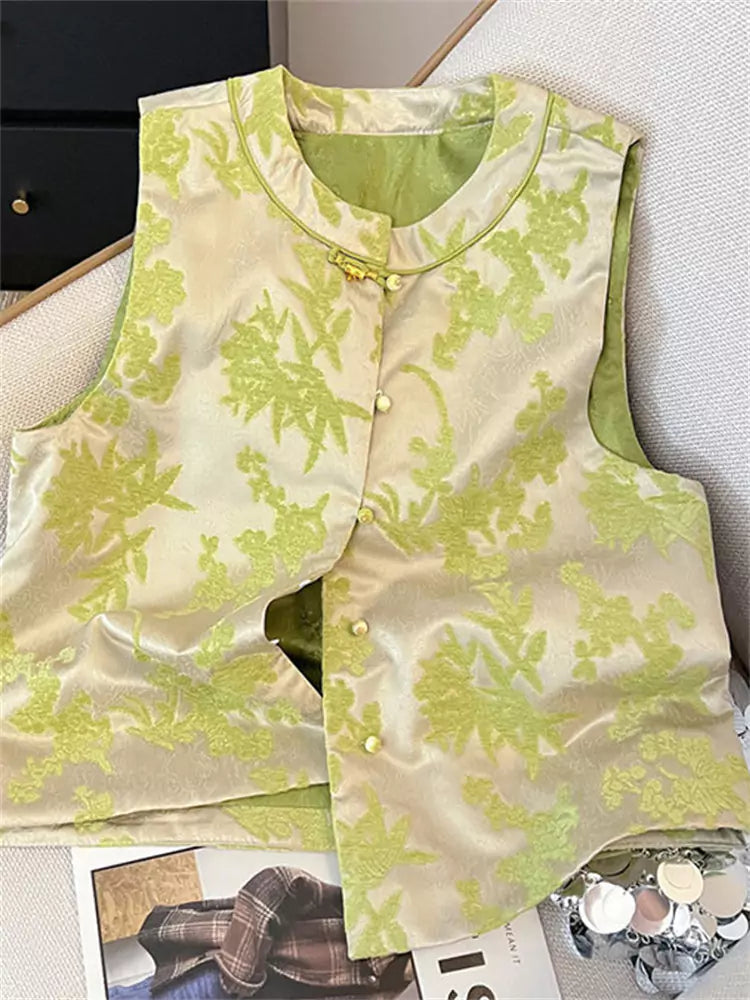Vintage-Weste mit Jacquard-Stickerei für Damen – Ärmellose Weste im neuen chinesischen Stil