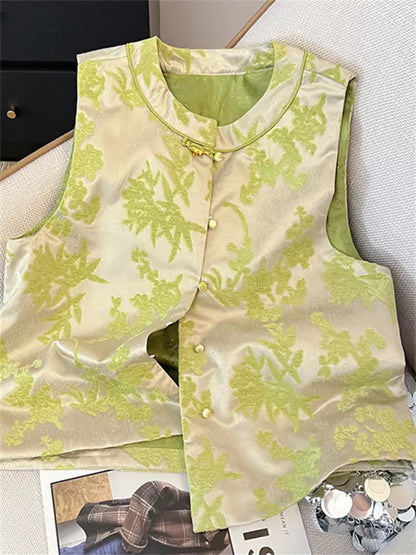 Vintage-Weste mit Jacquard-Stickerei für Damen – Ärmellose Weste im neuen chinesischen Stil
