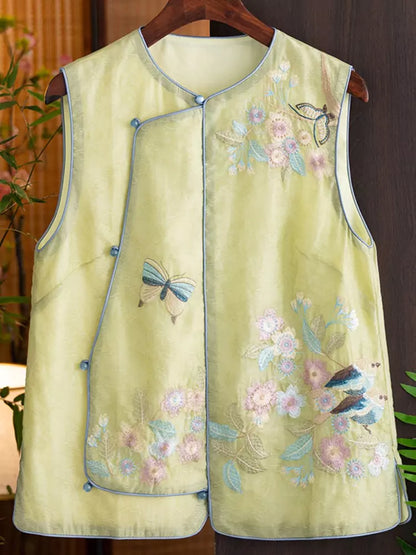 Neue Tencel-Weste im chinesischen Stil für Damen – leichtes, ärmelloses Sommertop mit asymmetrischem Verschluss und exquisiter Stickerei.