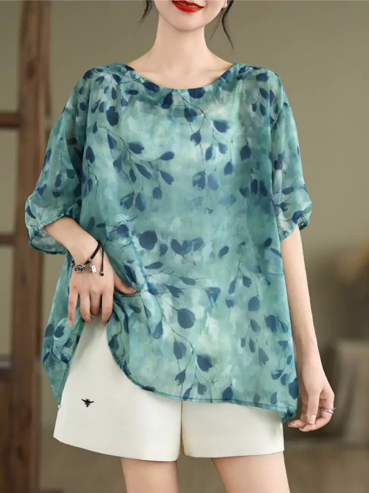 Summer Plus Size Floral Print Tie-Back Babydoll Top for Women