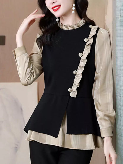 Französisches Rüschenblusen-Stehkragen-Imitat mit taillierter Optik für Damen