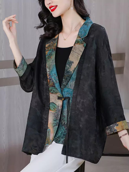 Stylish Spring Autumn Floral Vintage Loose-Fit Jacket for Women