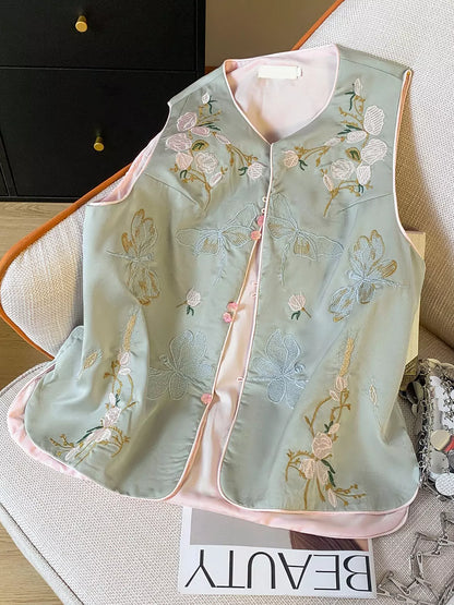 Neue, hochwertige, bestickte Weste im chinesischen Stil mit Stehkragen für Damen