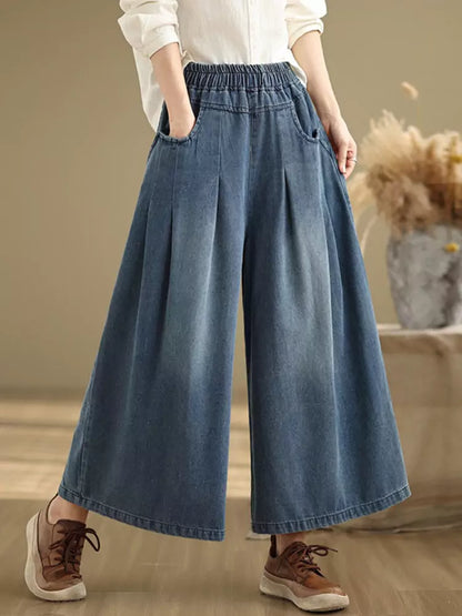 Vaqueros holgados, casuales, de moda, con cintura elástica y pierna ancha para mujer