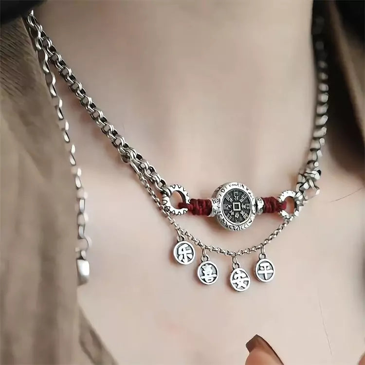 Nuevo collar con colgante étnico de paz y alegría de plata tibetana de estilo chino