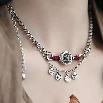 Neue Halskette im chinesischen Stil aus tibetischem Silber mit Anhänger „Frieden &amp; Freude“