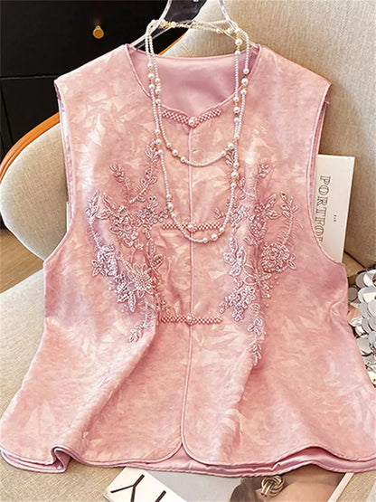 Neue bestickte Weste im chinesischen Stil für Damen mit Perlenknöpfen