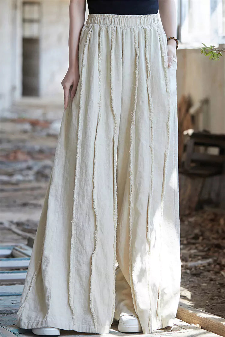 Vintage-Hose aus gewaschenem Ramie mit weitem Bein für Damen