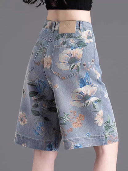 Bermudas ligeras de verano con cintura alta y pierna ancha estampadas para mujer