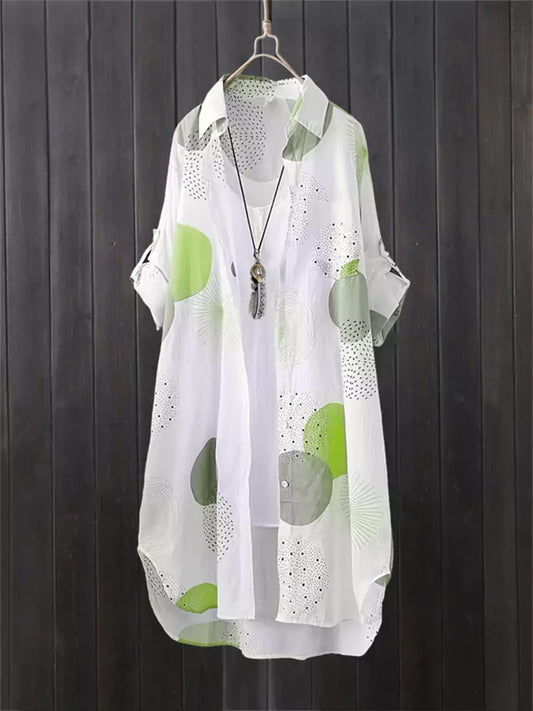 Plus Size Mid-Length Lightweight Printed Blouse with Unique Design for Women