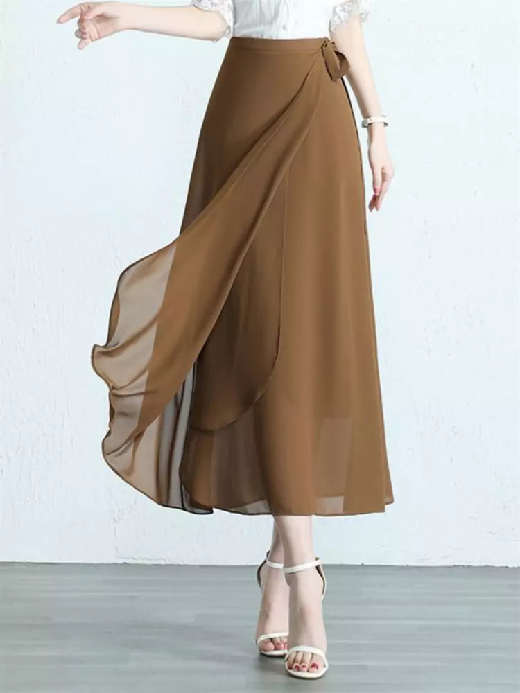 Wickelrock aus Chiffon mit hohem Bund, figurformend, Midi-Rock