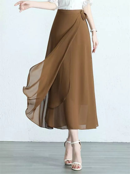 Wickelrock aus Chiffon mit hohem Bund, figurformend, Midi-Rock