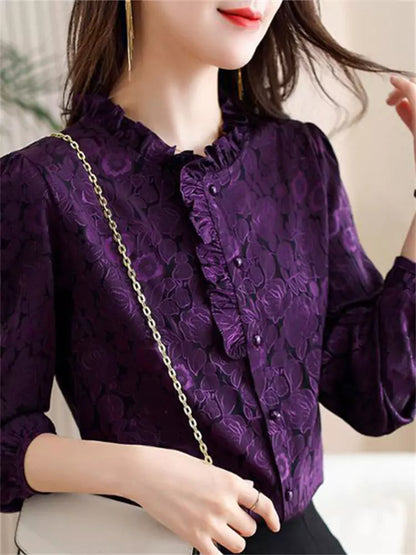 Elegantes, strukturiertes Hemd mit Rüschensaum für Damen