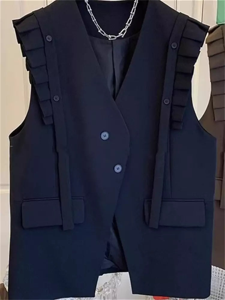Spring Ruffle-Trimmed Sleeveless Blazer Vest for Women