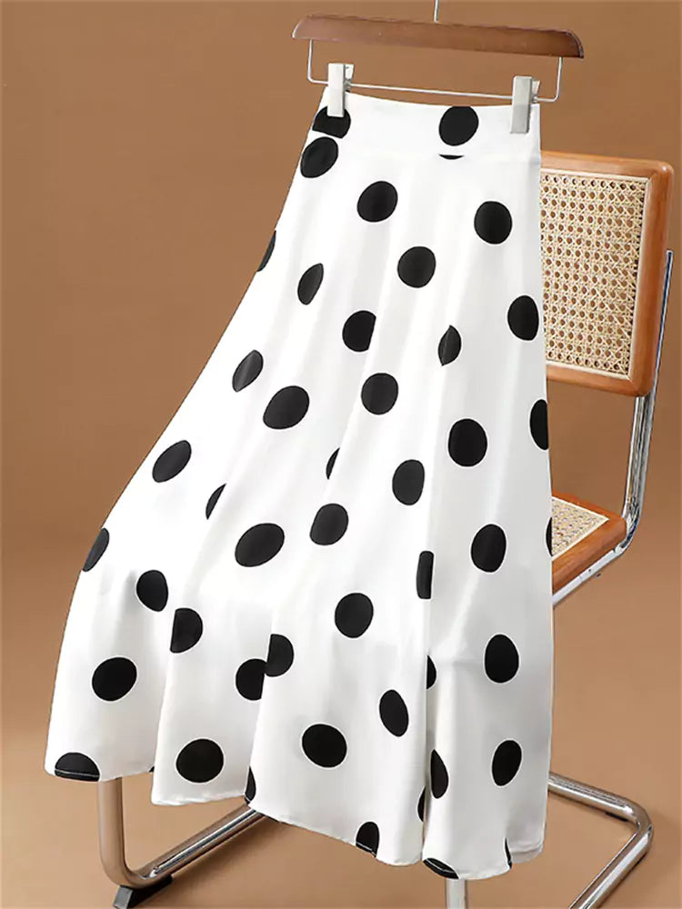 Eleganter, hochtaillierter Chiffon-Midirock mit Polka-Dots für Damen