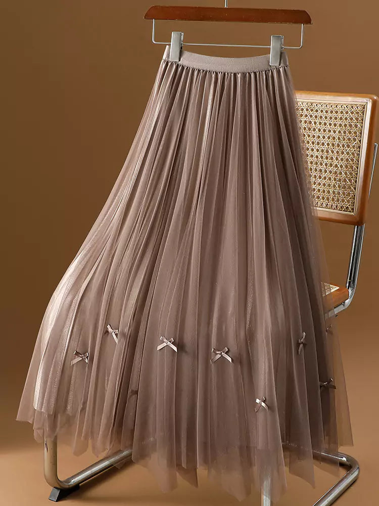Hochwertiger, beidseitig tragbarer Tüllrock mit Schleife, unregelmäßigem Saum und A-Linien-Schnitt für Damen