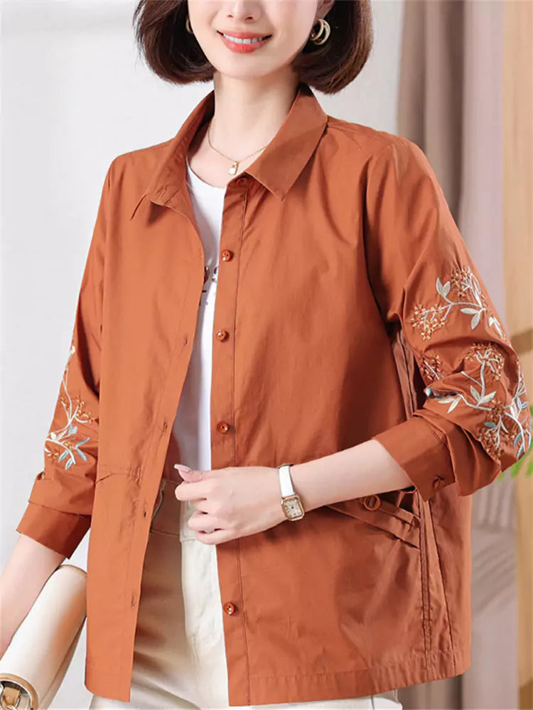 Schickes, besticktes Langarm-Freizeithemd für Damen in großen Größen