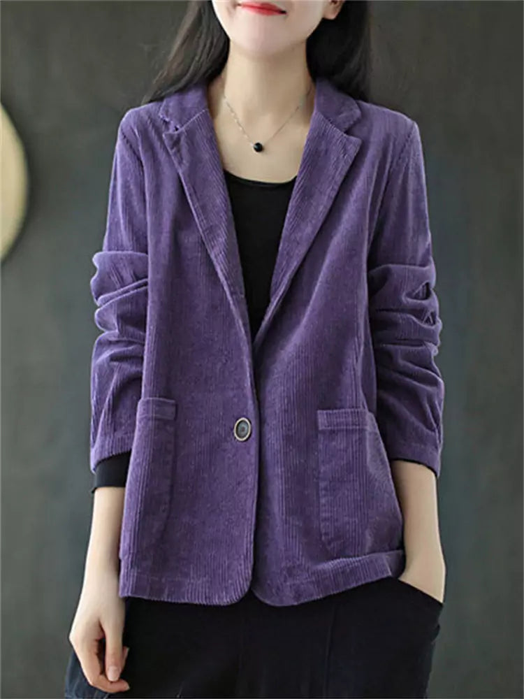 Brick Red Corduroy Blazer Jacket for Women in Short Tailored Style