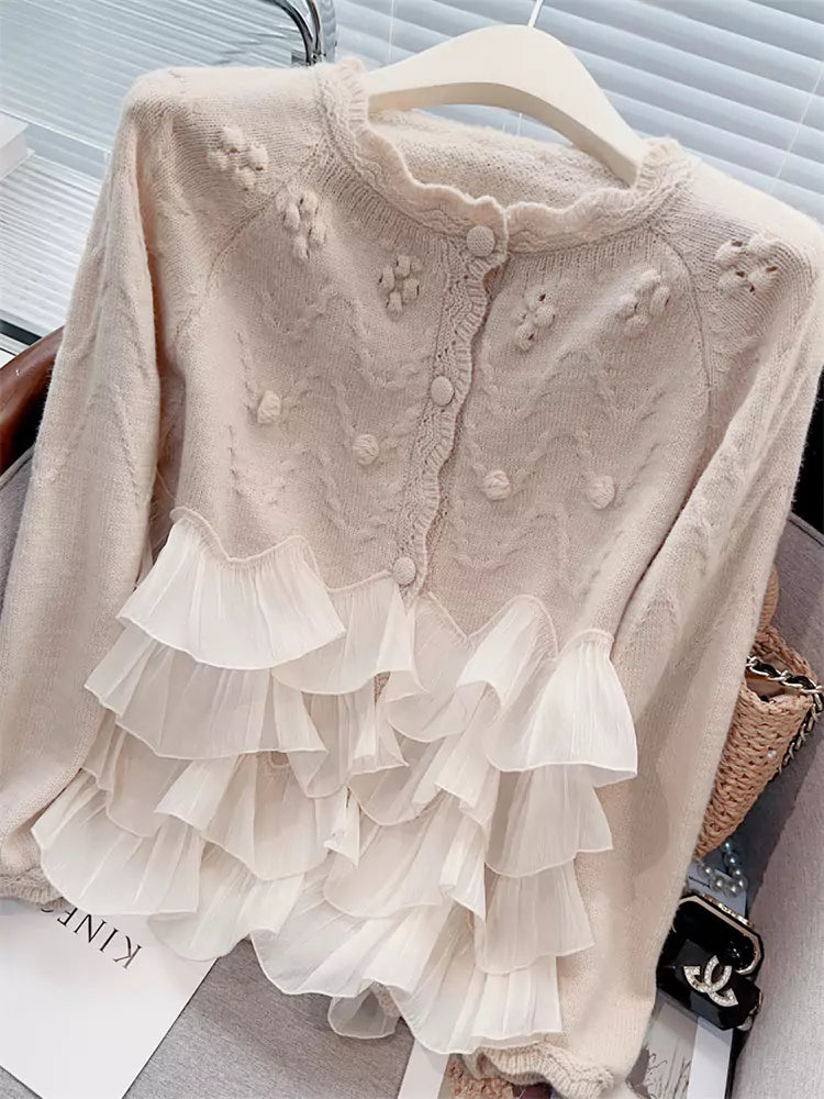 Cárdigan de punto de patchwork de malla de moda para mujer