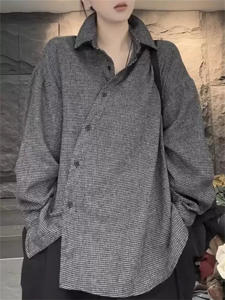 Loose Fit Striped Shirt for Women with Notched Collar in Mid-Length Style