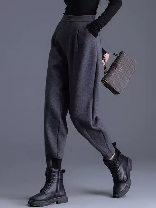 Wool Blend Gray Harem Pants for Women