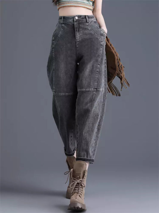 Gray Denim Slim Cropped Jeans for Women