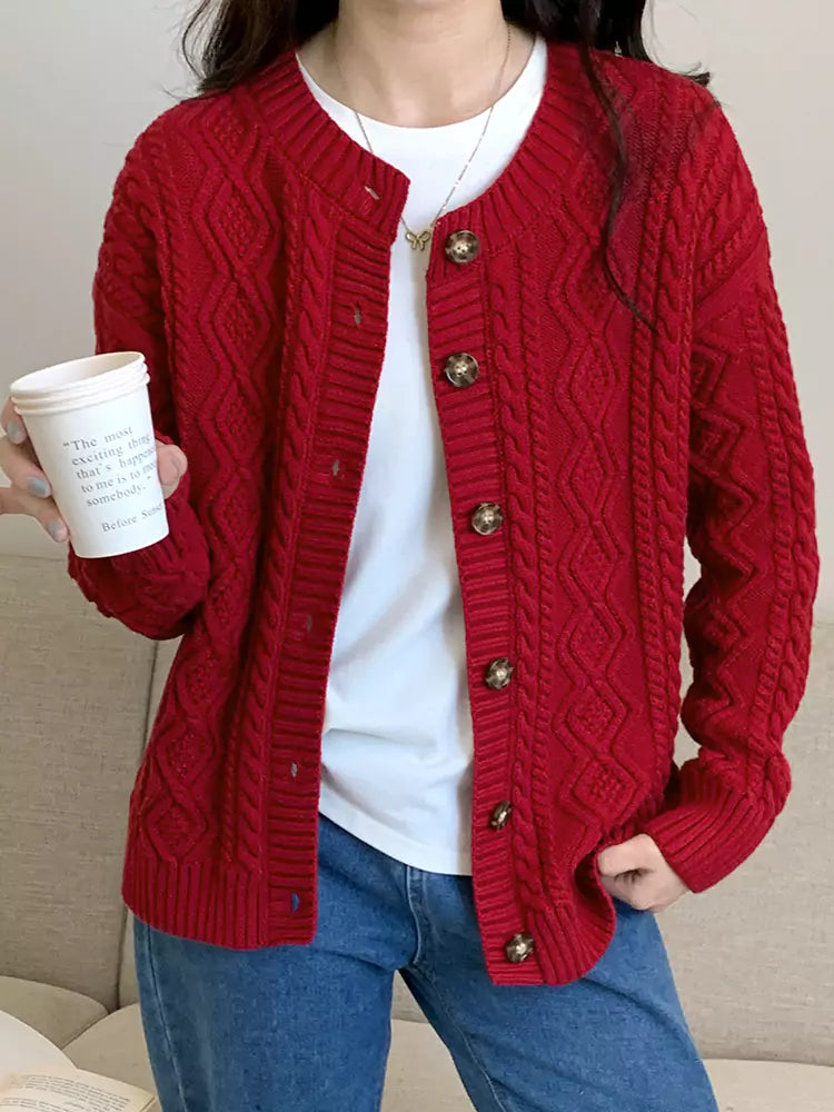 Cárdigan de punto trenzado de algodón para mujer