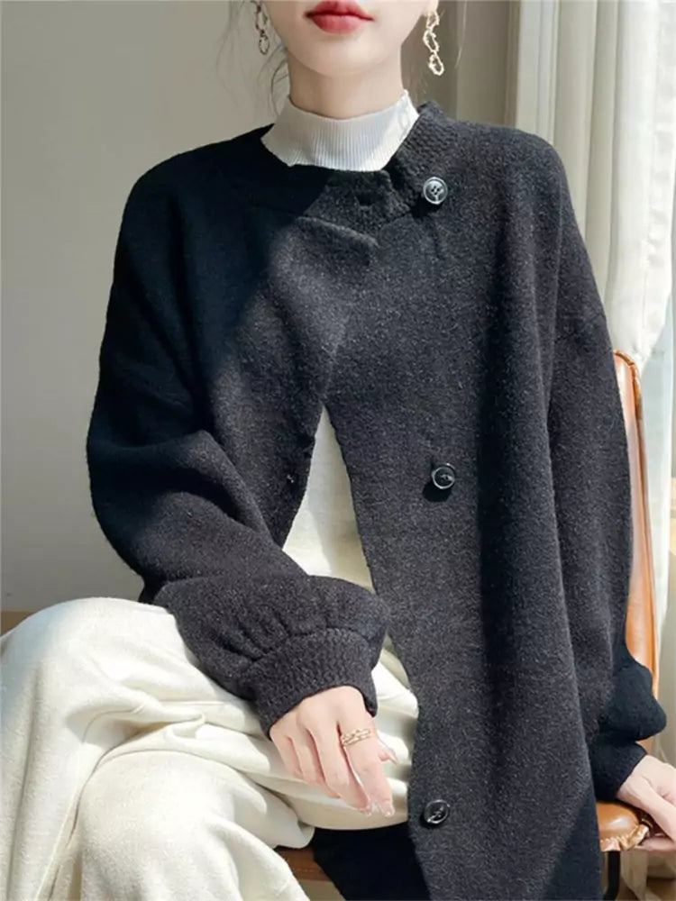 Cárdigan largo de punto vintage para mujer