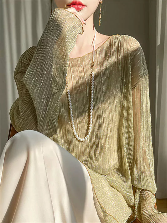 Women’s Loose Fit Semi-Transparent Layering Blouse