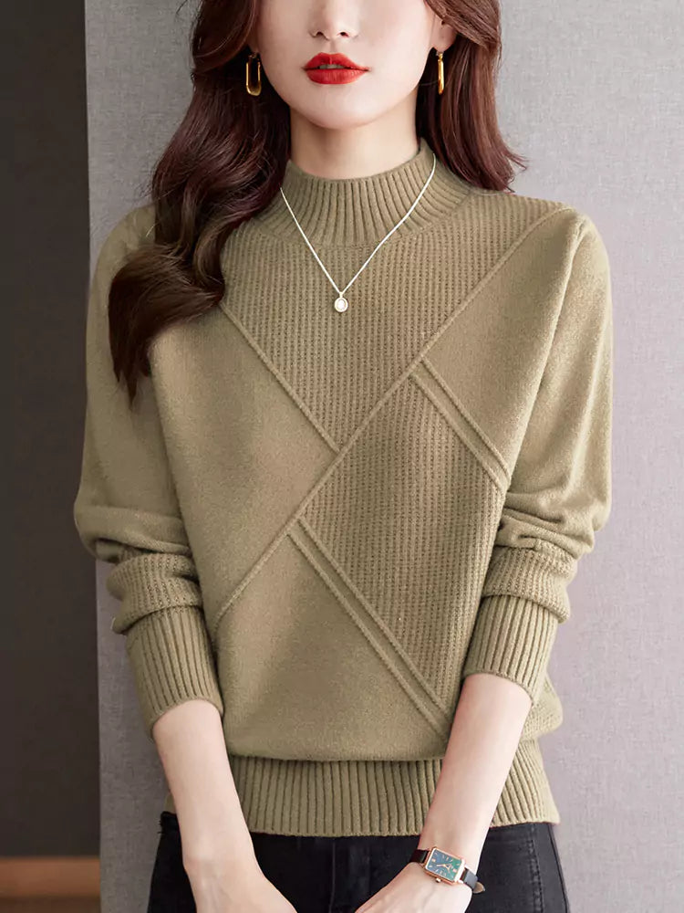 Suéter corto beige de cuello alto para mujer
