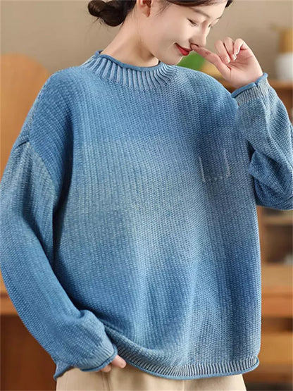 Suéter vintage con cuello redondo y degradado para mujer