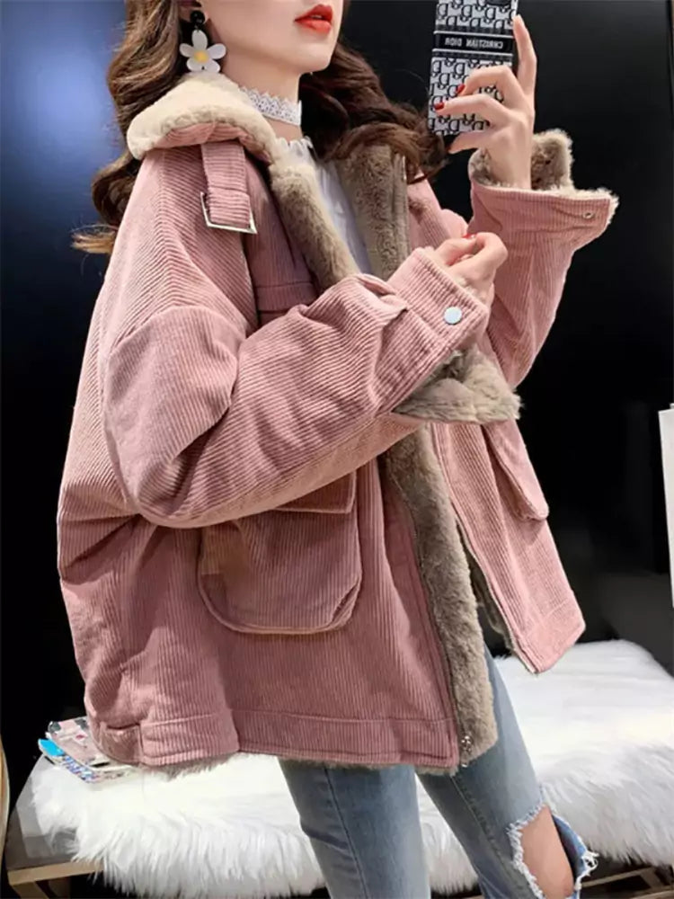 Cord-Arbeitsjacke aus Kunstfell für Damen 